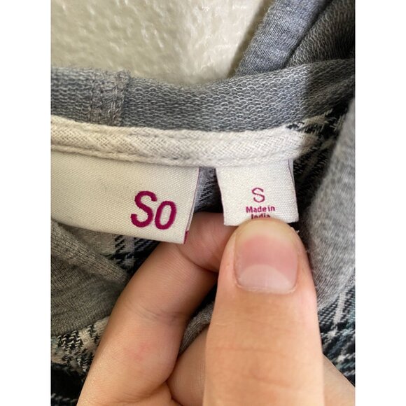 SO Womens Black Plaid Button-Up Hoodie Shirt Small 100% cotton‎ long sleeve - Picture 3 of 7